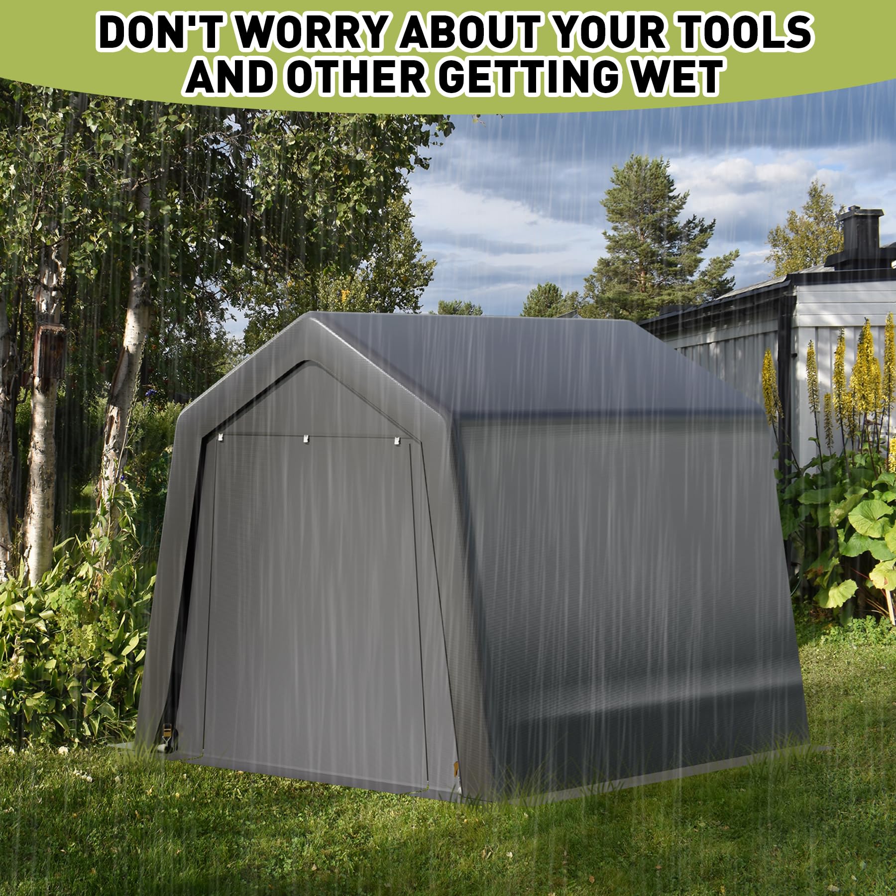 CuisinSmart Portable Shed, Outdoor Storage Shelter, 6x6x7 ft Heavy Duty Waterproof Storage Tent Sheds with Roll-up Zipper Door, for Motorcycle, Bike, Garden Tools