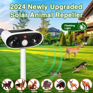 2024 New Upgraded Waterproof Ultrasonic Animal Repellent Outdoor Solar Animal Repeller with Motion Detection Cat Deterrent Outdoor Deer Repellent Device Raccoon Squirrel Skunk Repellent for Yard