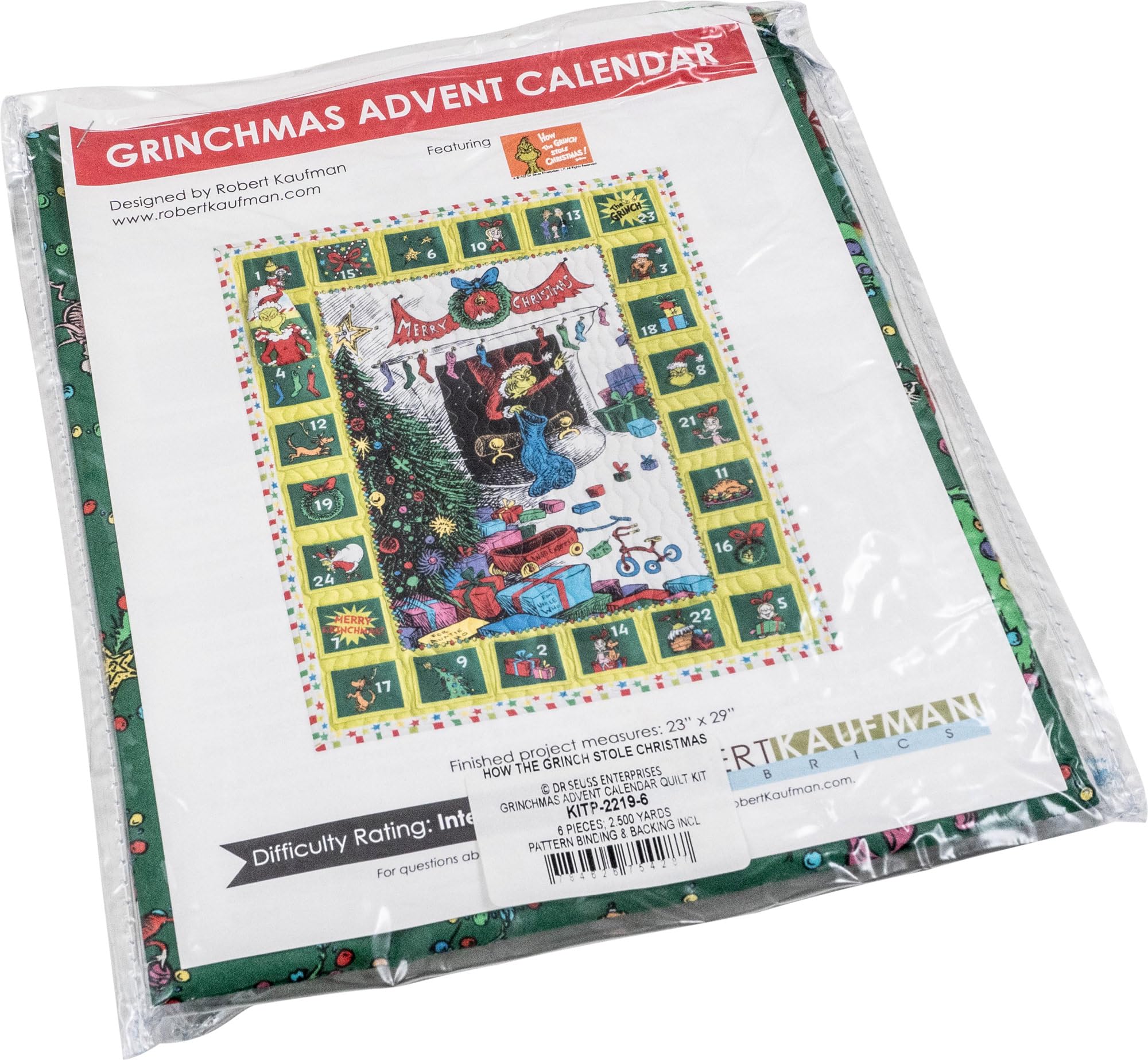 Dr. Seuss How the Grinch Stole Christmas Grinchmas Advent Calendar Quilt Kit Kaufman KITP-2219-6