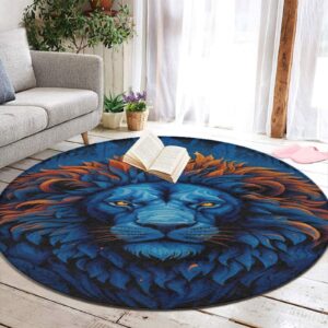 Modern Round Rug African Flaming Lion Blue Art Office Computer Chair Cozy Floor Mat Area Rugs Home Decor Soft Carpets Play Rug, Diameter 24inch 36inch 60inch