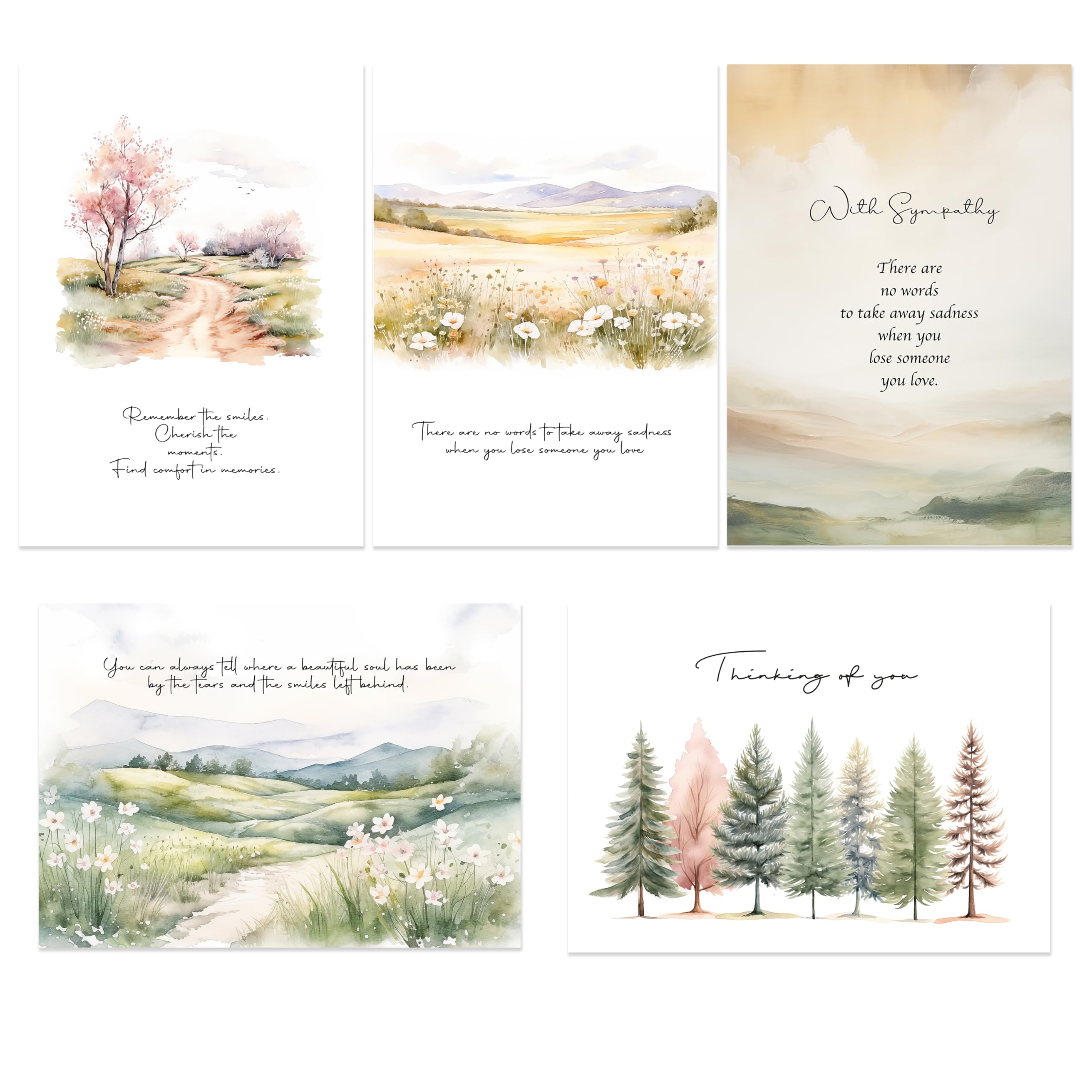 SLAPAFLIFE Sympathy Cards with Envelopes, Watercolor landscape Design Sympathy Cards Set of 20, Condolence Card with Matching Peel-and-Seal Rustic Envelopes, Each Card Comes with Heartfelt Condolences