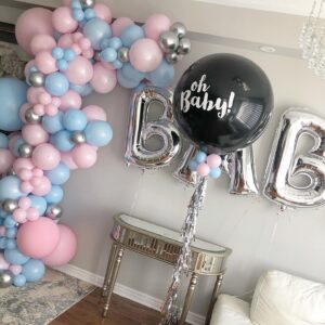 HKYOOD 140Pcs Gender Reveal Balloon Garland Arch Kit - Pink and Blue Balloons Silver Latex Balloon for Boy or Girl Gender Reveal Decorations Birthday Party Baby Shower Celebration Anniversary (No Box)