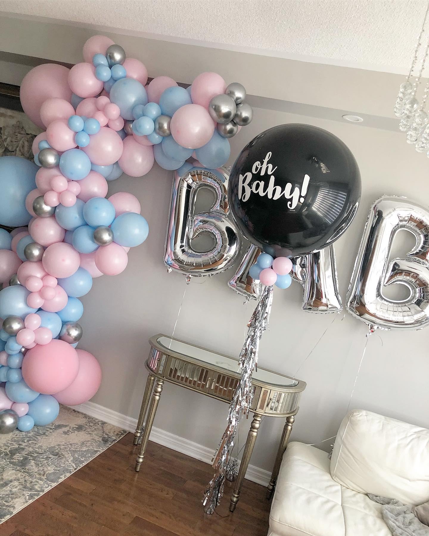 HKYOOD 140Pcs Gender Reveal Balloon Garland Arch Kit - Pink and Blue Balloons Silver Latex Balloon for Boy or Girl Gender Reveal Decorations Birthday Party Baby Shower Celebration Anniversary (No Box)