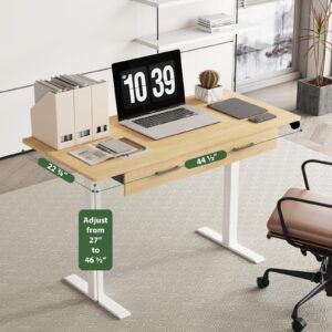 Our Modern Space 2-Drawer Height Adjustable 45" Electric Standing Desk - Upgraded Ultra Durable Home Office Large Rectangular Computer Table or Laptop Sit Stand Workstation - Maple