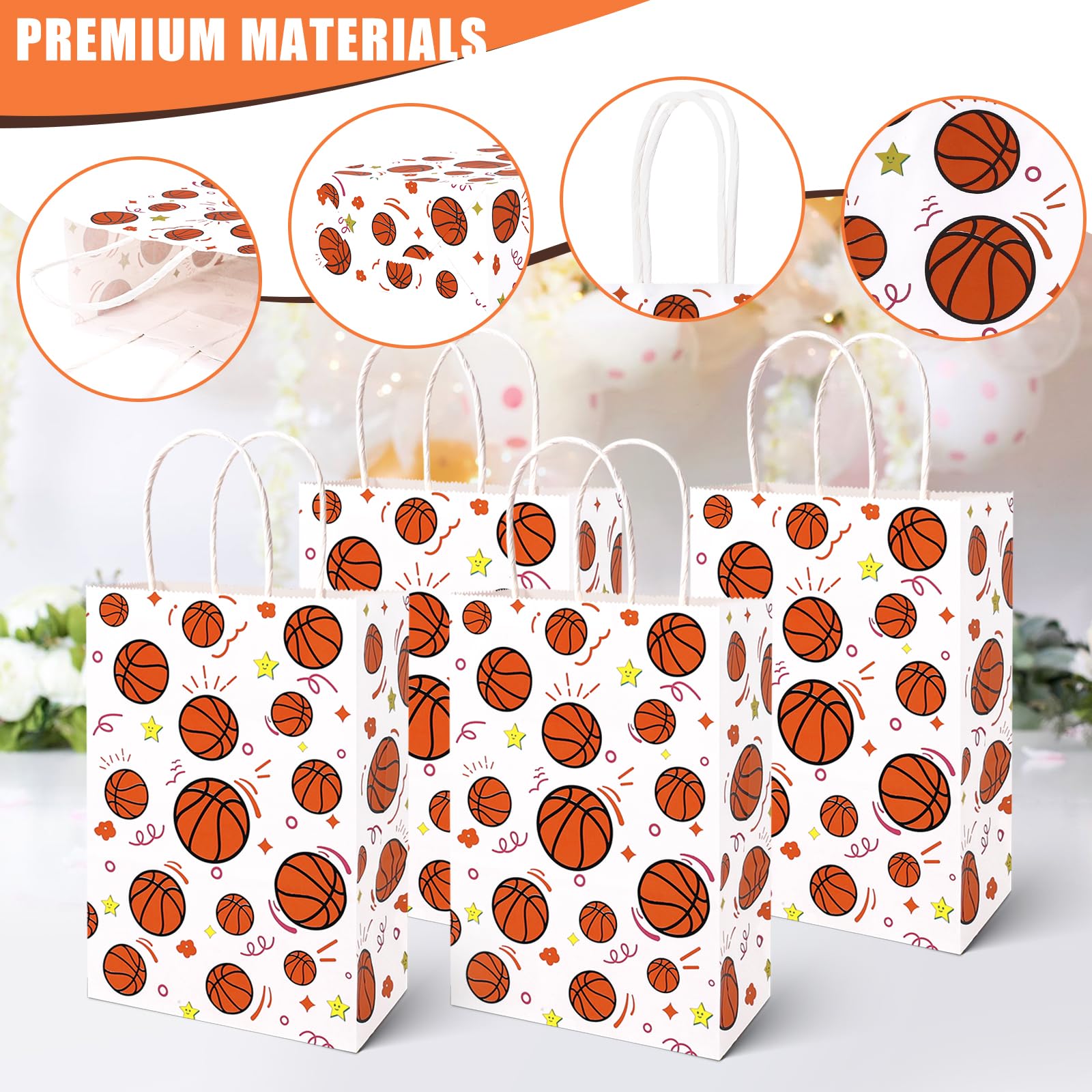 Shindel 16PCS Basketball Goodie Bags, Party Favor Bags with Handles Paper Bags for Gift Weddings Sports Themed Party 5.5" x 2.8" x 8"