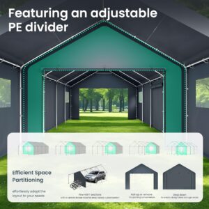 PHI VILLA 13'x24'x9.6' Outdoor Portable Storage Shelter Shed Garage with Roll up Zipper Doors & Vents Carport for Motorcycle Waterproof and UV Resistant Anti-Snow Portable Garage Kit Tent, Gray