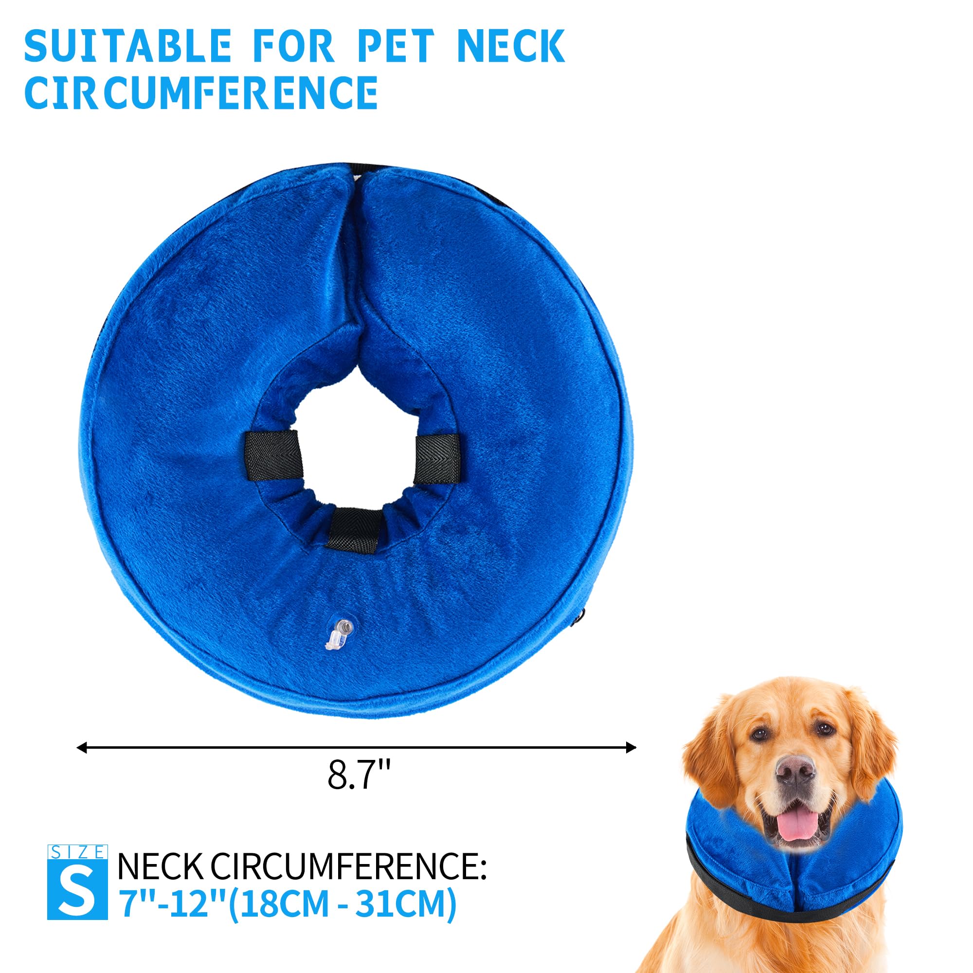 Anyoupin Inflatable Dog Cone Collar, Soft Cone for Dogs After Surgery Protective Recovery Alternative E Collar Cone for Small Dogs and Cats, Blue, S(Neck: 7-12")