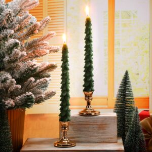 Conelist Christmas Tree Candles with Candle Holder Christmas Tree Shaped Taper Candles Christmas Decorative Candles Holiday Gifts for Women with Brass Candlestick Holder Centerpieces(6 Set,Classic)