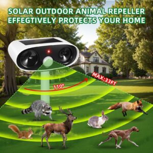 2024 New Upgraded Waterproof Ultrasonic Animal Repellent Outdoor Solar Animal Repeller with Motion Detection Cat Deterrent Outdoor Deer Repellent Device Raccoon Squirrel Skunk Repellent for Yard