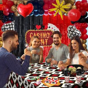 153PCS Casino Theme Party Decorations, Black Red Gold Balloon Garland Arch Kit With Starburst Dice Poker Foil Balloons, Foil Fringle Curtain Backdrops