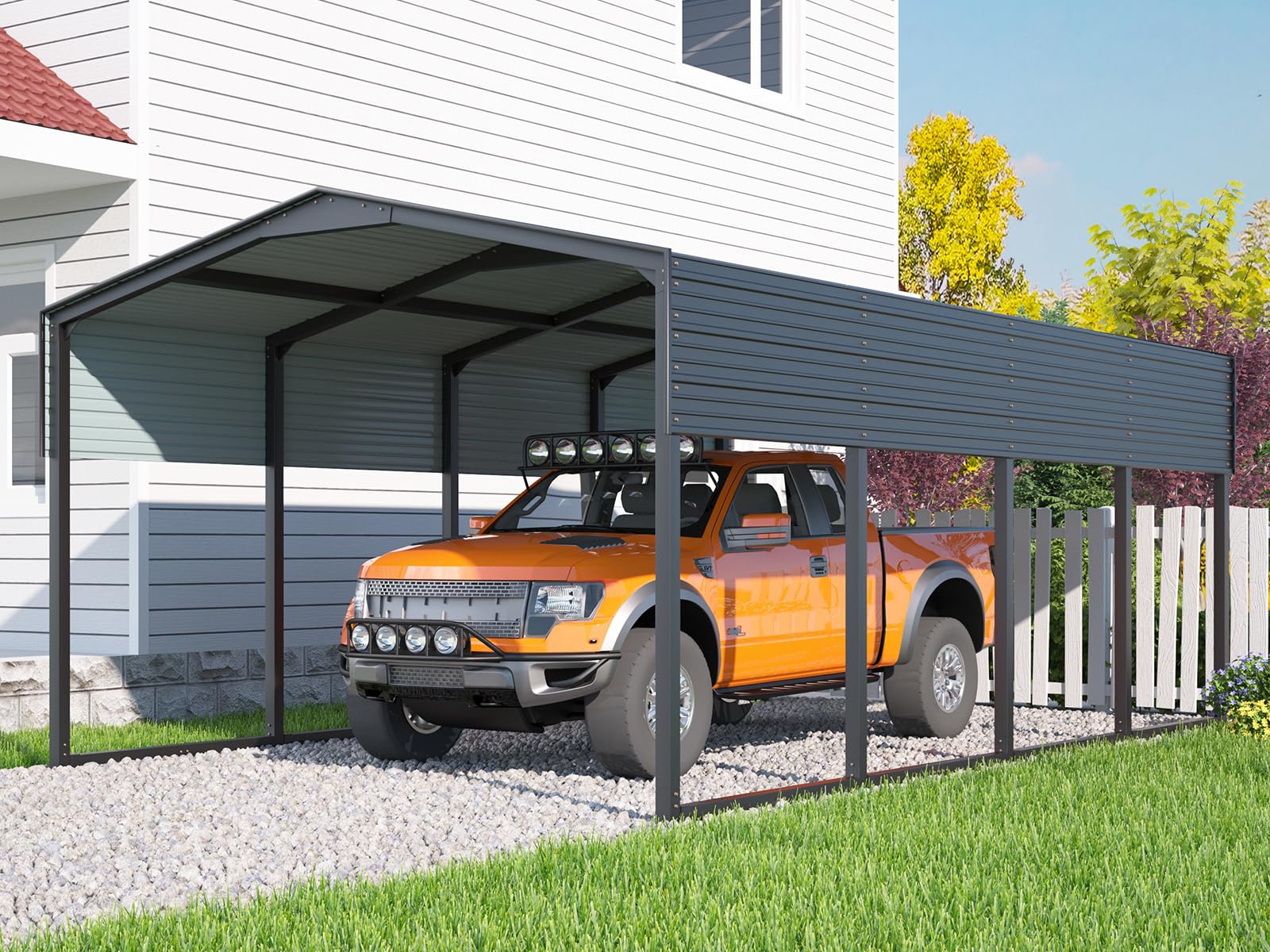 12x20FT Metal Carport,Heavy Duty Car Port with Reinforced All-Metal Frame,Galvanized Steel Outdoor Garage for Snow,Waterproof Car Shelter for Pickup, Boat,Car,Tractors