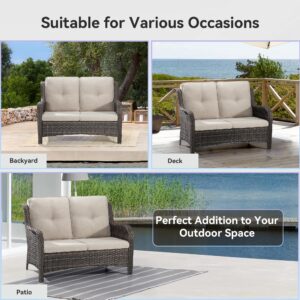 Gardenbee Patio Loveseat Sofa Outdoor Wicker Couch, 2-Seater Furniture with High Back and Olefin Cushions, Beige