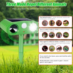 2 PCS Ultrasonic Animal Repellent Outdoor Solar Animal Repeller Waterproof with Motion Sensor & Strobe Light Alarm Sound Animal Deterrent for Cat Squirrel Raccoon Deer Fox Coyote Skunk Bird Repellent