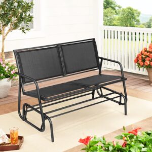 SUNCROWN Outdoor 2-Person Glider Bench, Patio Swing Rocking Chair, Loveseat, Rocker with Powder Coated Steel Frame, Textilene Fabric for Backyard, Garden, Porch, Deck(Black)