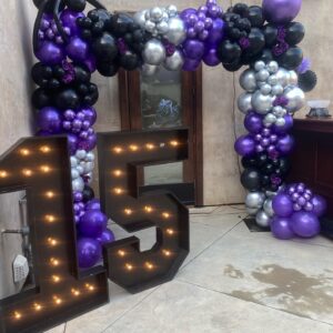 HKYOOD Purple and Black Balloons - 70Pcs 12 inch Purple Black Metallic Silver Latex Balloons with Purple Confetti for Halloween Birthday Anniversary Wednesday Graduation Party Decorations