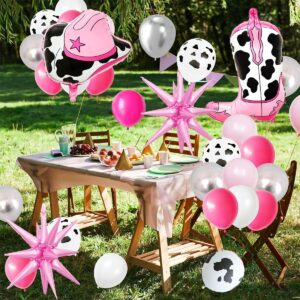 20Pcs Cowgirl Theme Party Decorations, Cow Print Balloons, Pink Star Balloons, Disco Cowgirl Party Decorations, Bachelorette Party Decorations for Western Theme Party Decorations