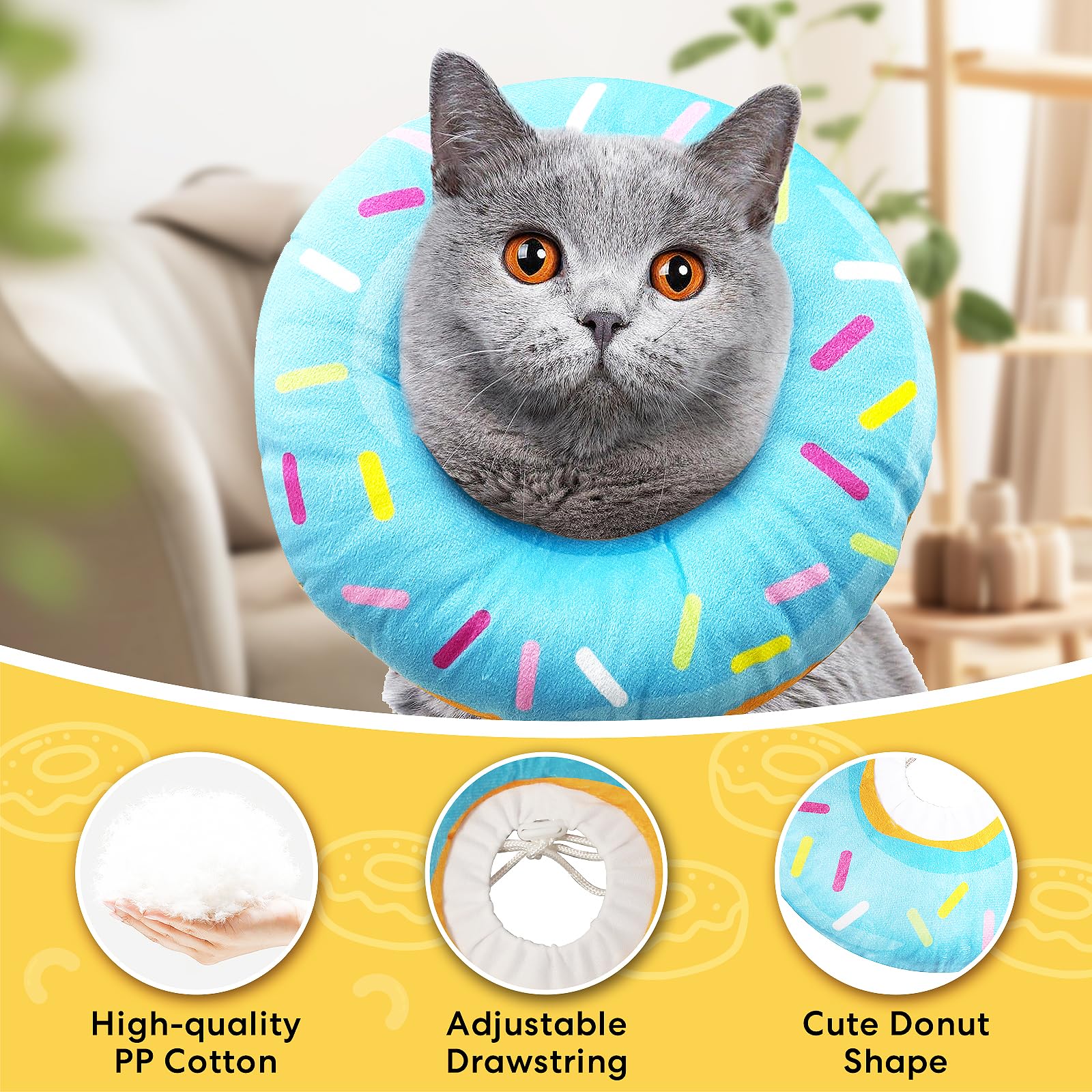 Cat Cone Collar Soft, Cat Donut Collar, Adjustable Cat Surgery Collar for Wound Healing, Elizabeth Collars are Suitable for Cats, Kittens, Puppies, Puppies After Surgery (Blue, M)