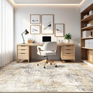 8x10 Area Rugs Living Room Rug: Large Soft Machine Washable Abstract Modern Stain Resistant Indoor Floor Carpet Low Pile Accent Rug for Bedroom Dining Room Office Nursery Kitchen Home- Grey Gold