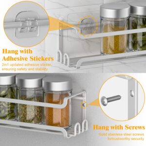 LUCYCAZ 4 Pack Wall Mounted Spice Rack with 16 Hooks, Spice Rack Organizer for Cabinet Pantry Door,Screw or Adhesive Spice Shelf Hanging Wall Spice Rack for Spice Jars and Seasonings (White)