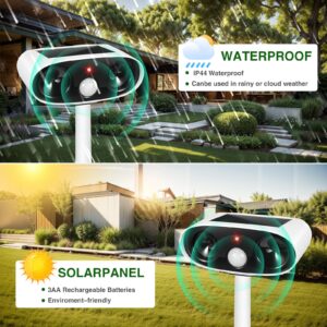 2024 New Upgraded Waterproof Ultrasonic Animal Repellent Outdoor Solar Animal Repeller with Motion Detection Cat Deterrent Outdoor Deer Repellent Device Raccoon Squirrel Skunk Repellent for Yard