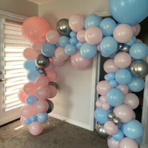 HKYOOD 140Pcs Gender Reveal Balloon Garland Arch Kit - Pink and Blue Balloons Silver Latex Balloon for Boy or Girl Gender Reveal Decorations Birthday Party Baby Shower Celebration Anniversary (No Box)