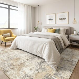 8x10 Area Rugs Living Room Rug: Large Soft Machine Washable Abstract Modern Stain Resistant Indoor Floor Carpet Low Pile Accent Rug for Bedroom Dining Room Office Nursery Kitchen Home- Grey Gold