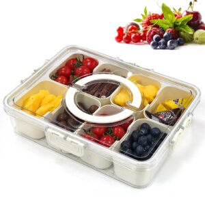 divided serving tray with lid and handle - 8 compartment snackle box charcuterie container, food container,snack tackle box,clear snack organizer travel,for party,road trips,picnic,sport games 1pack