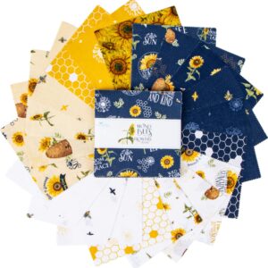 Honey Bees & Flowers Please Riley Blake 5-inch Stacker, 42 Precut Fabric Quilt Squares by Tara Reed