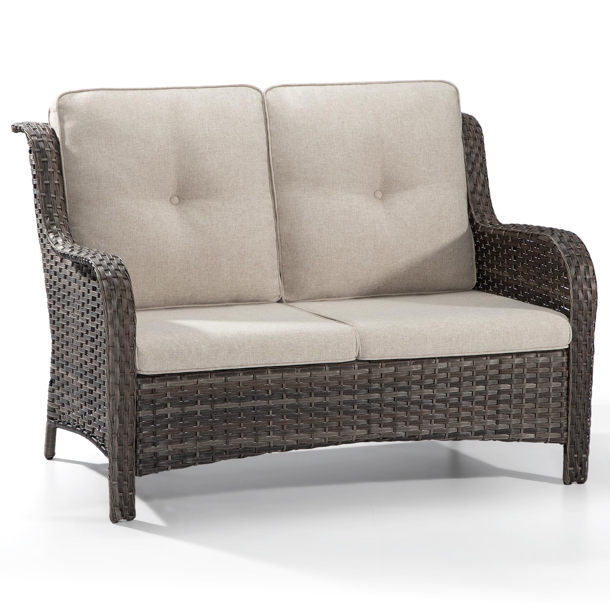 Gardenbee Patio Loveseat Sofa Outdoor Wicker Couch, 2-Seater Furniture with High Back and Olefin Cushions, Beige