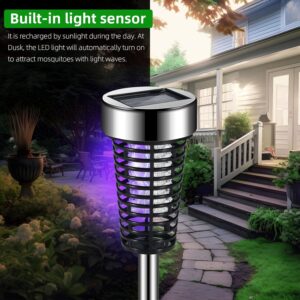 Jahy2Tech 2 Pack Solar Bug Zapper Outdoor Mosquito Zapper Waterproof Mosquito Killer Lamp for Patio Backyard Garden Pathway Insect Mosquito Repellent UV and White Light