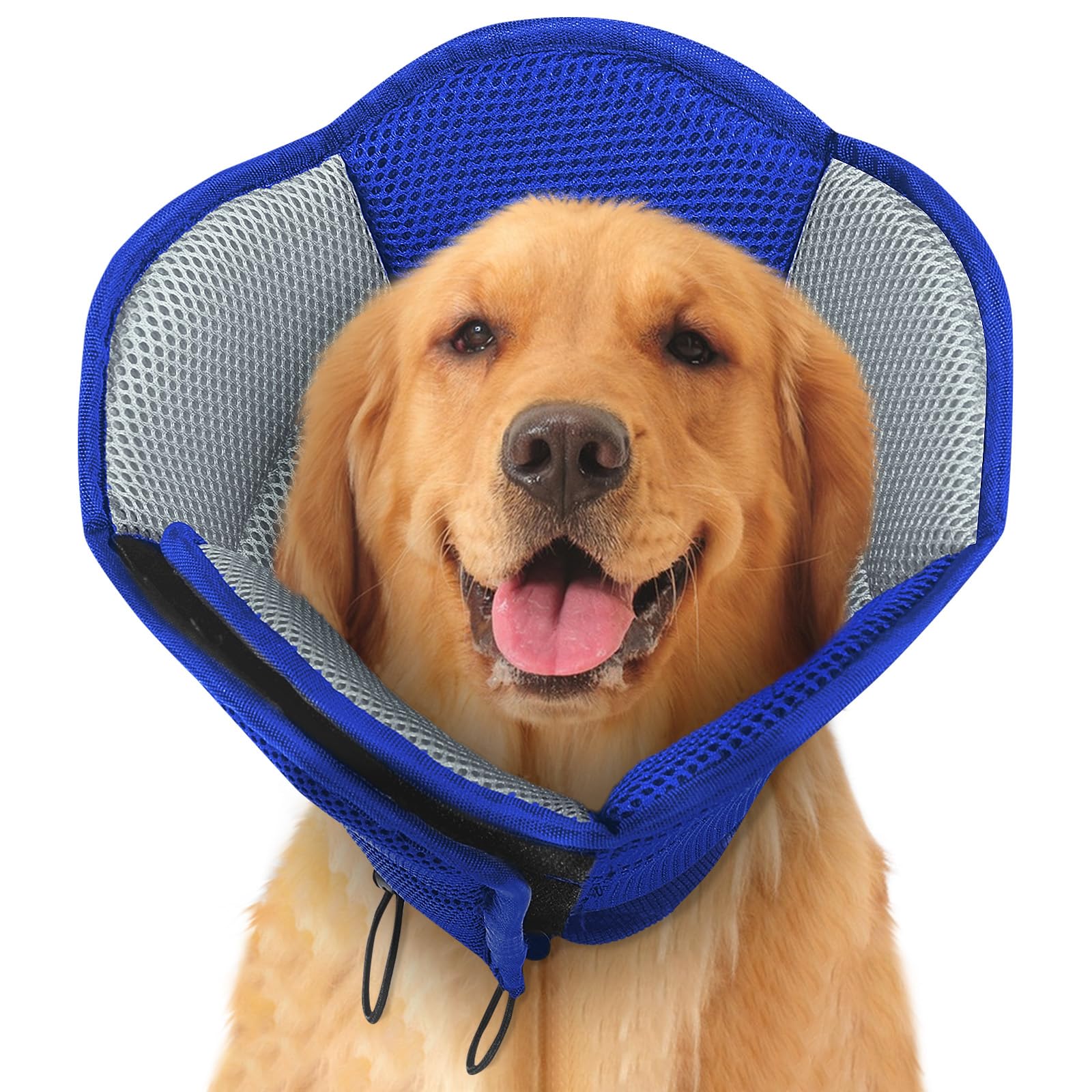 SUNFURA Soft Dog Cone, Dog Cones for Large Dogs, Cone for Dogs to Stop Licking After Surgery, Adjustable Dog Cone Alternative Dog Recovery Collar for Wound Healing, Blue L