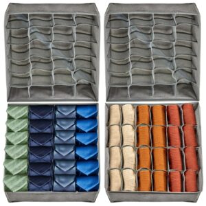 sock drawer organizer divider 4 pack underwear organizer, 96 cell fabric foldable sock organizer and tie organizer for men, socks organizer for storing socks, underwear, belts, tie storage (grey)