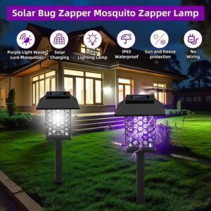 2 Pack Solar Bug Zapper Outdoor 2 in 1 Mosquito Zapper Killer Lamp & Lighting Fly Zapper Repellent Stake Landscape Fixture for Garden Patio Pathway Backyard Camping Insect Mosquito Repellent, Black