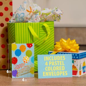 Solpla 24 Pack Assorted Birthday Cards with Gold Foil, Messages, Envelopes, and Stickers | 4x6 Inch Happy Birthday Cards Bulk for Family, Kids, Friends, Work, and Office Celebrations.