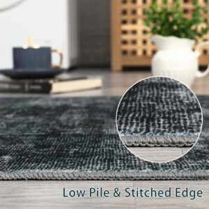 ROYHOME 8x10 Area Rug Machine Washable Rug for Living Room Plaid Checkered Indoor Accent Rug Stain Resistant Non-Slip Modern Abstract Aesthetic Floor Cover Carpet for Home Decor, Dark Grey