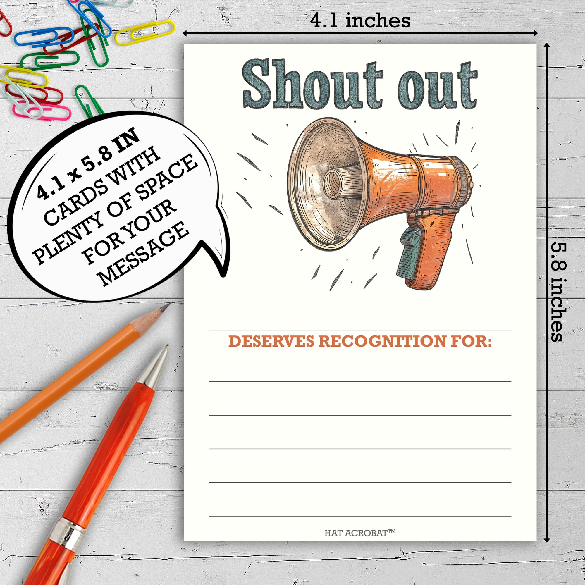 Hat Acrobat 50 Shout Out Cards - Recognition Cards for Employees - Encouragement Cards for Public Service Recognition Week, Employee Appreciation Day or Teacher Appreciation Postcards (Orange)