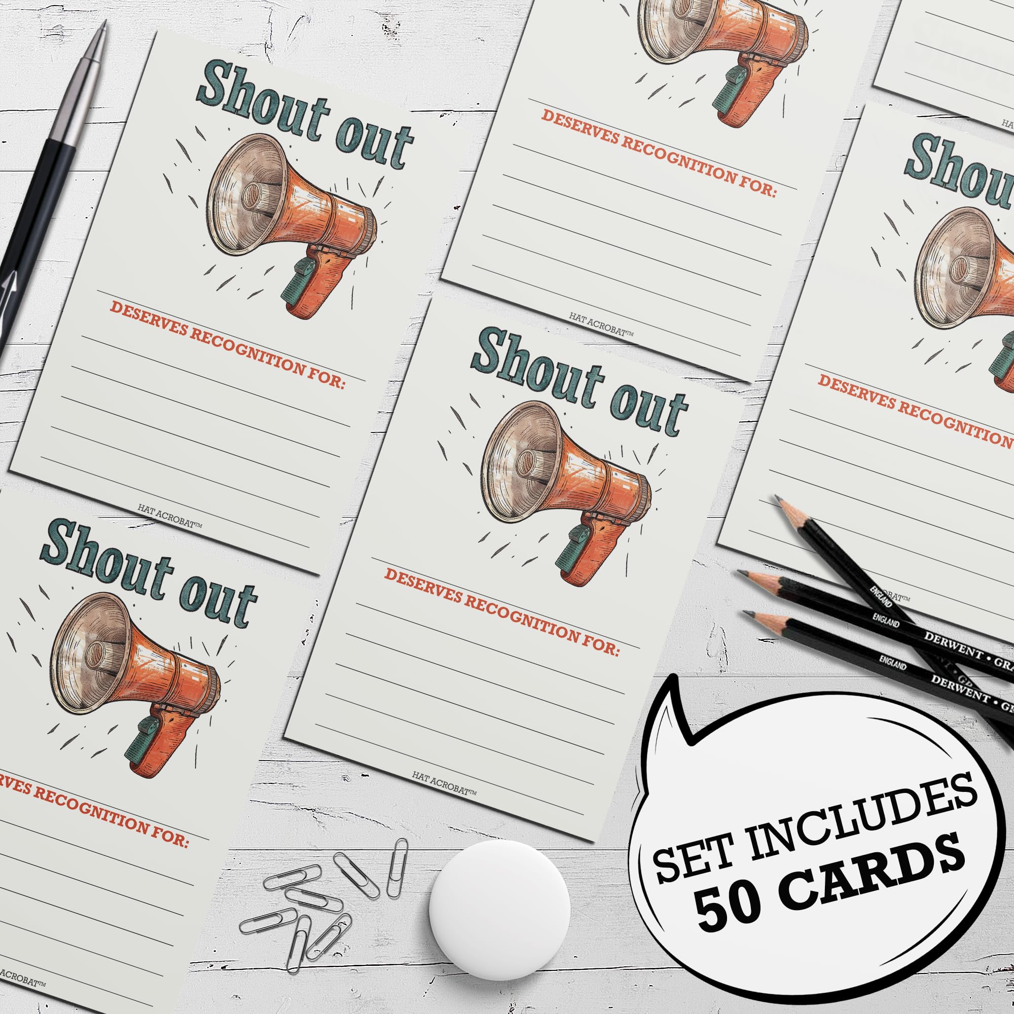 Hat Acrobat 50 Shout Out Cards - Recognition Cards for Employees - Encouragement Cards for Public Service Recognition Week, Employee Appreciation Day or Teacher Appreciation Postcards (Orange)