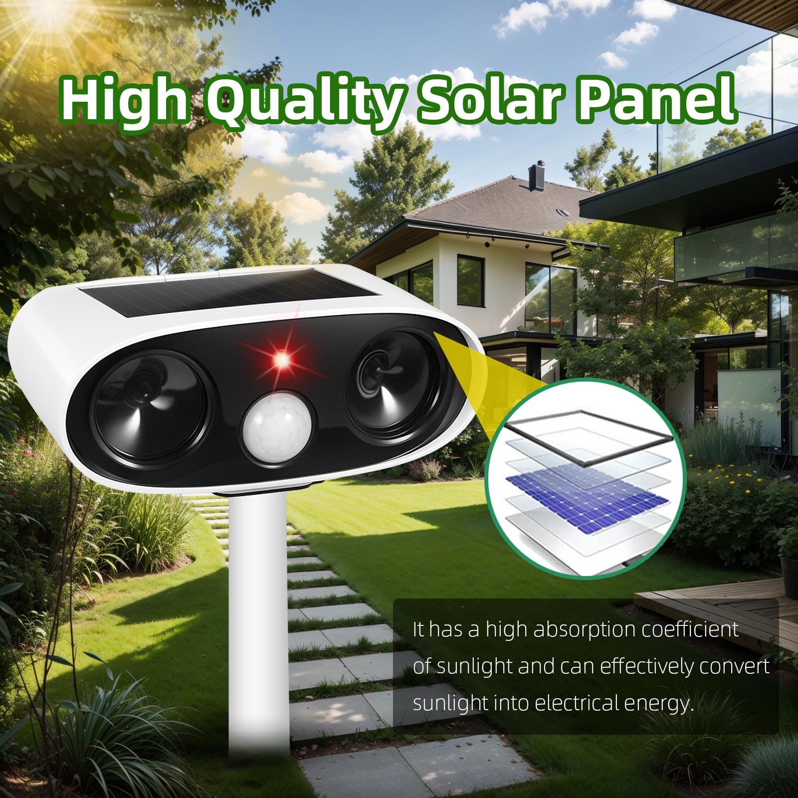 2024 New Upgraded Waterproof Ultrasonic Animal Repellent Outdoor Solar Animal Repeller with Motion Detection Cat Deterrent Outdoor Deer Repellent Device Raccoon Squirrel Skunk Repellent for Yard