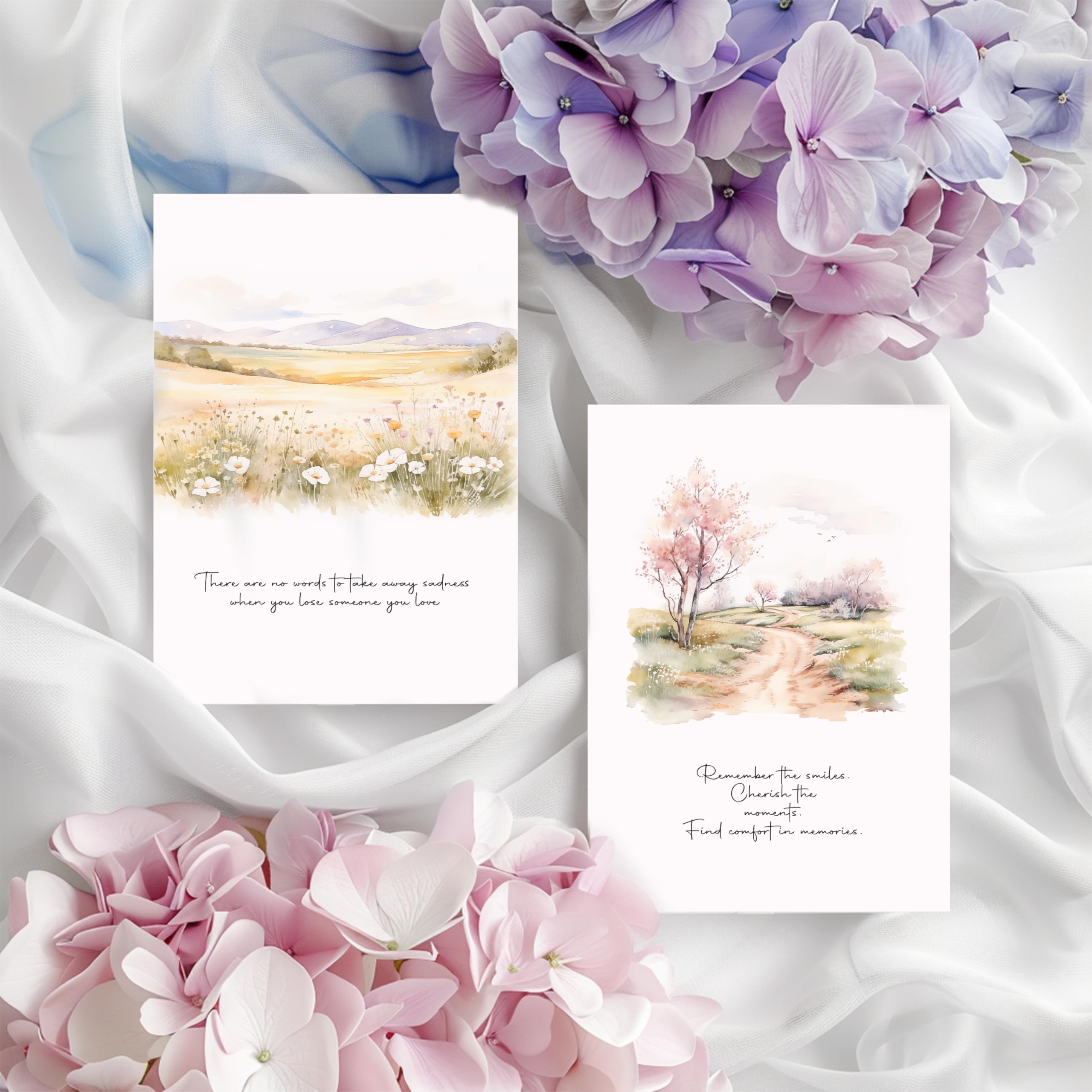 SLAPAFLIFE Sympathy Cards with Envelopes, Watercolor landscape Design Sympathy Cards Set of 20, Condolence Card with Matching Peel-and-Seal Rustic Envelopes, Each Card Comes with Heartfelt Condolences