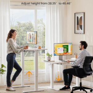 ErGear Standing Desk with Drawer, 44 x 24 inch Electric Height Adjustable Desk with 4 Preset Heights & 2 Storage Hooks, Sit Stand Desk with Drawer, Computer Home Office Desk with Splice Board, White