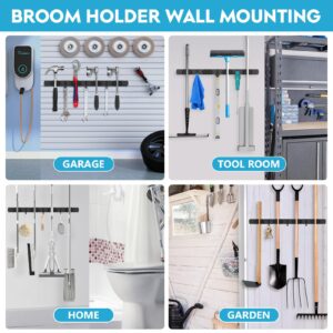 LOVZEN Broom Holder Over The Door, Mop and Broom Holder Wall Mount or Hanging Over The Door with Hooks, Broom Hanger, Broom Storage, Tool Organizer for Garage Closet Laundry 1PCS