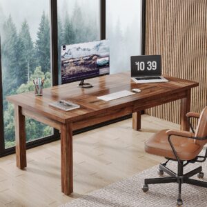 Tribesigns 70 Inch Large Desk, Wood Farmhouse Office Computer Desk Writing Study Desk for 1-2 Person, Executive Desk with Thickened Frame and Board