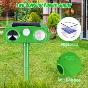 2 PCS Ultrasonic Animal Repellent Outdoor Solar Animal Repeller Waterproof with Motion Sensor & Strobe Light Alarm Sound Animal Deterrent for Cat Squirrel Raccoon Deer Fox Coyote Skunk Bird Repellent