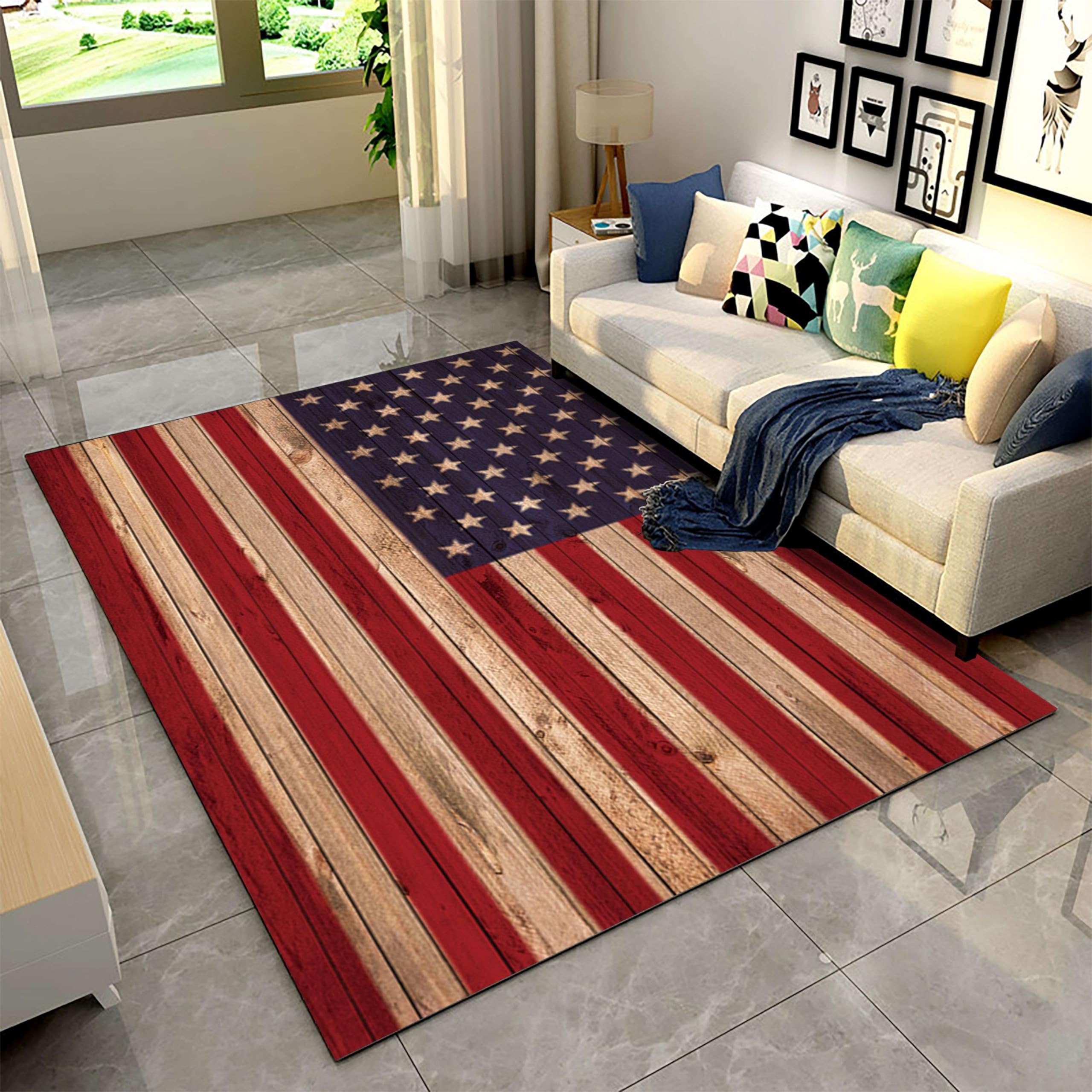 Puyosvr Vintage Retro American Flags Area Rug,3x5ft,Summer Stars and Stripes National Flag Wood Textured Printed Rug,Independence Day