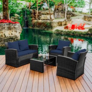 nestl wicker outdoor furniture set - 4 piece patio set (grey/navy)