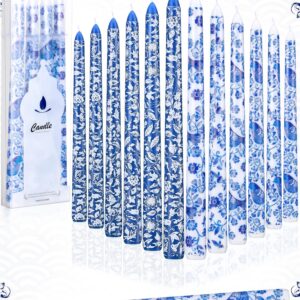 Conelist 12 Pack Chinoiserie Taper Candles Blue and White Taper Candle Blue Willow Decorative Taper Candles Bulk for Coworkers Home Decoration Wedding Women(10 Inch)