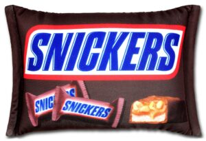 iscream snickers package photoreal print 12" x 7" microbead mini accent pillow