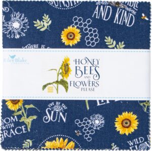 honey bees & flowers please riley blake 5-inch stacker, 42 precut fabric quilt squares by tara reed