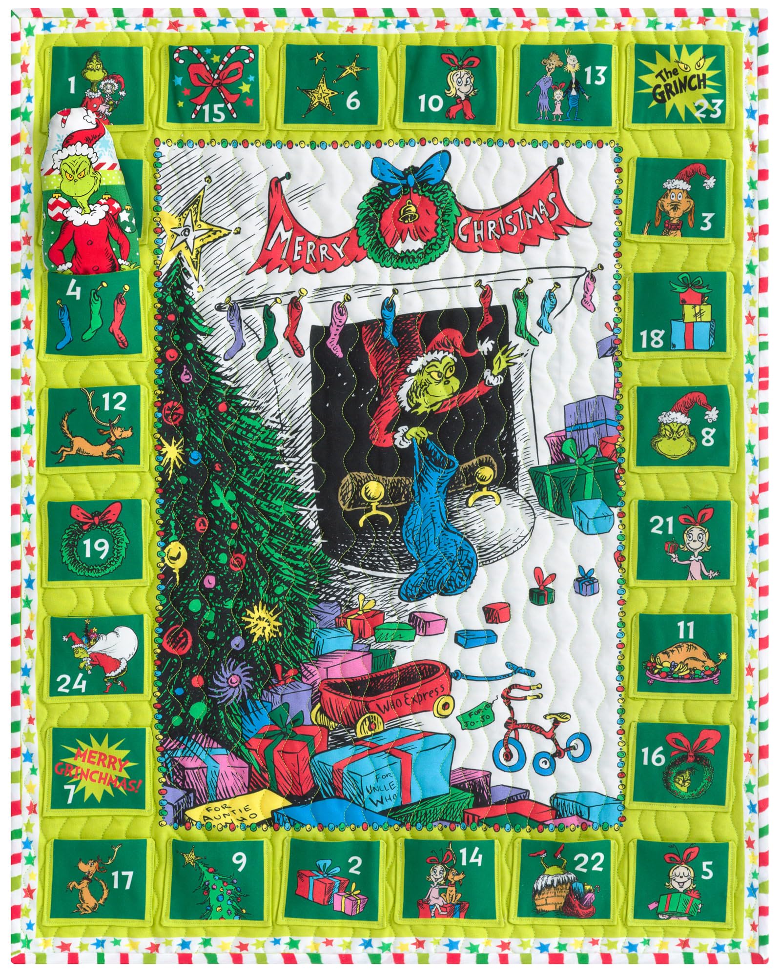 Dr. Seuss How the Grinch Stole Christmas Grinchmas Advent Calendar Quilt Kit Kaufman KITP-2219-6