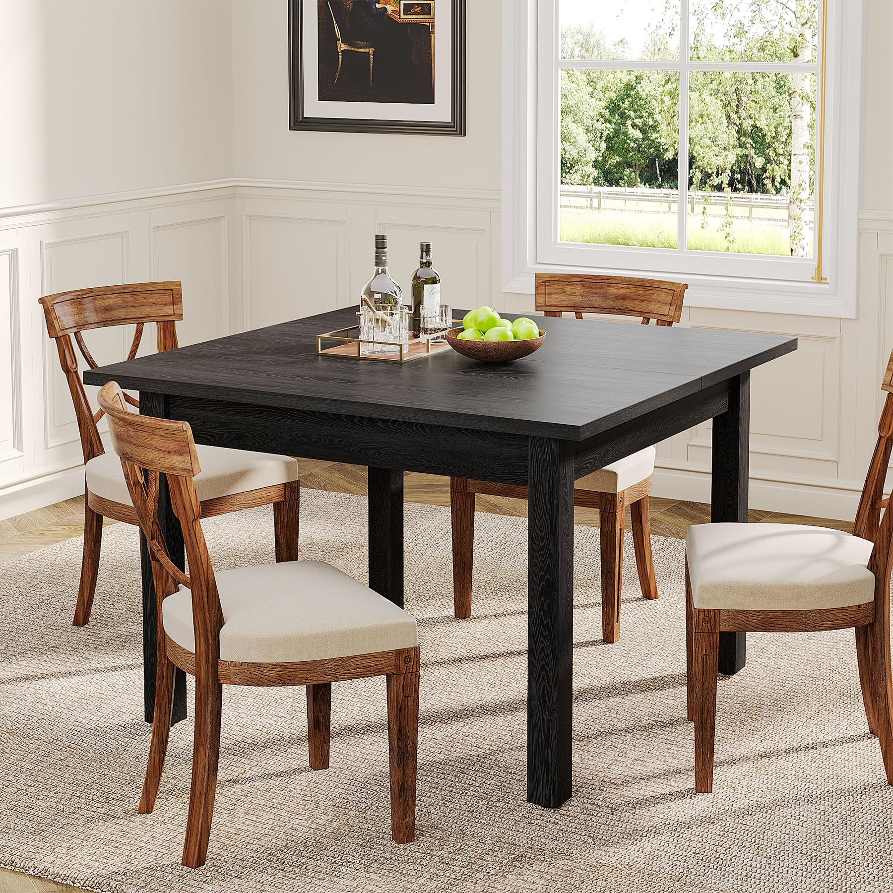 Tribesigns Wood Dining Table Modern Kitchen Table for Dining Room Living Room, 2-4 People Dining Room Table Square Dinner Tables with Wooden Legs Thick Top for Small Space, Pure Black(Only Table)